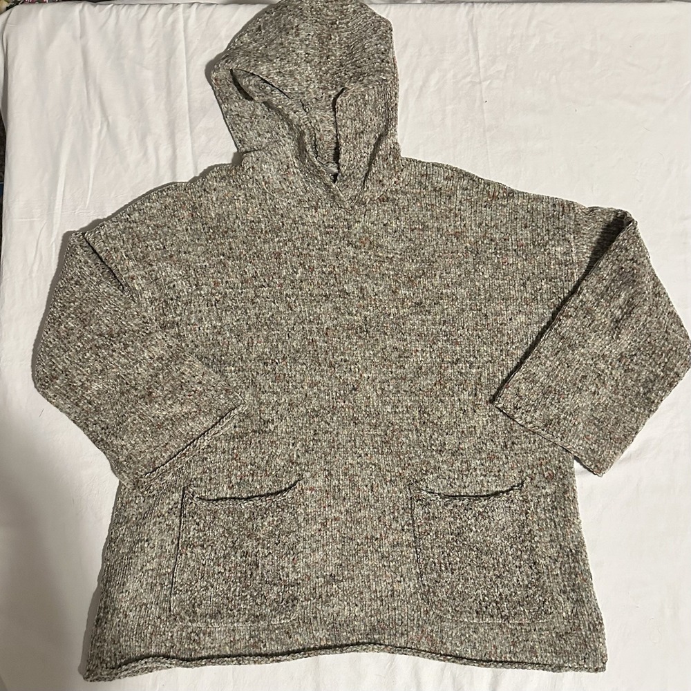Vincente Chenille Knit Hoodie Sweater Gray Multi Color Flecked Pockets Large